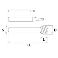 Billede af Shiballoy HM-fræsestift KUD kugleform (Std.) 4x3,3 mm